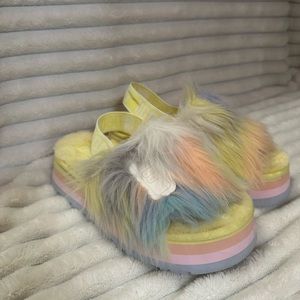 UGG multi color slippers, lightly worn. platform.